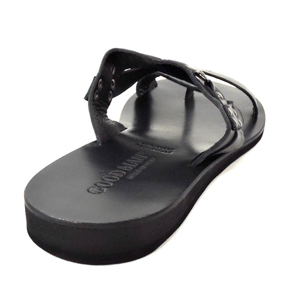 GOODMAN ?? MEN\'S BLACK LEATHER FLAT COMFORT SUMMER SANDALS main image 5